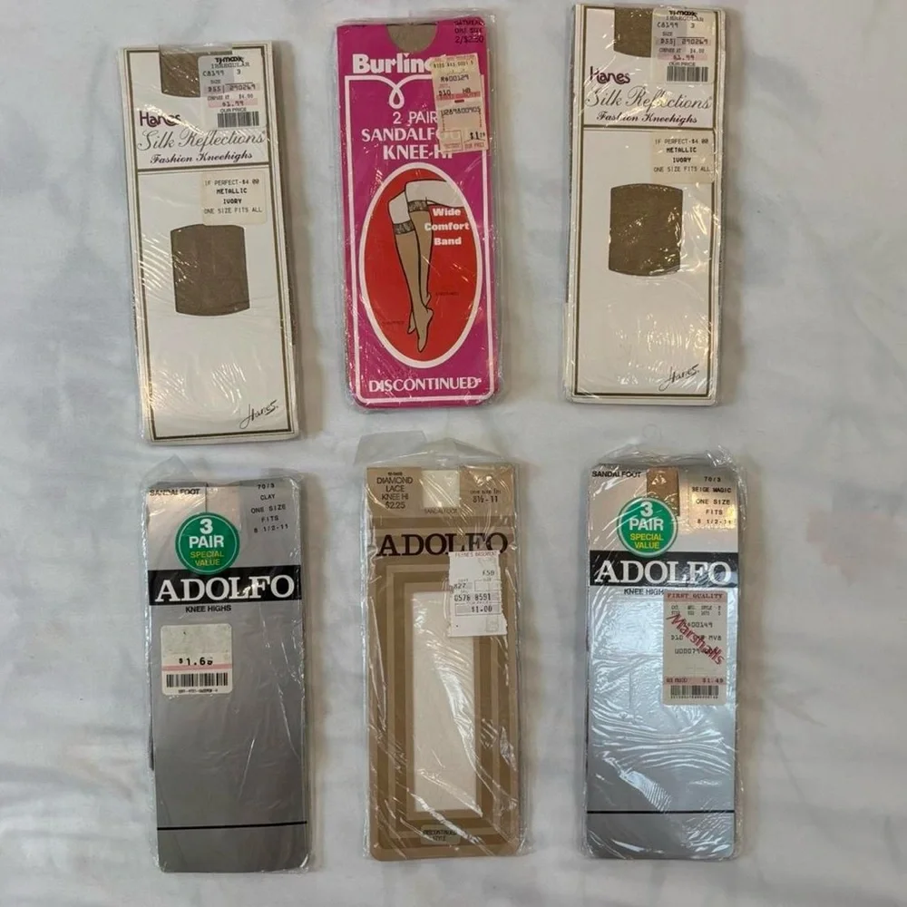 Knee High Tights Stockings Lot Vintage 90s White and Tan New With‎ Tags